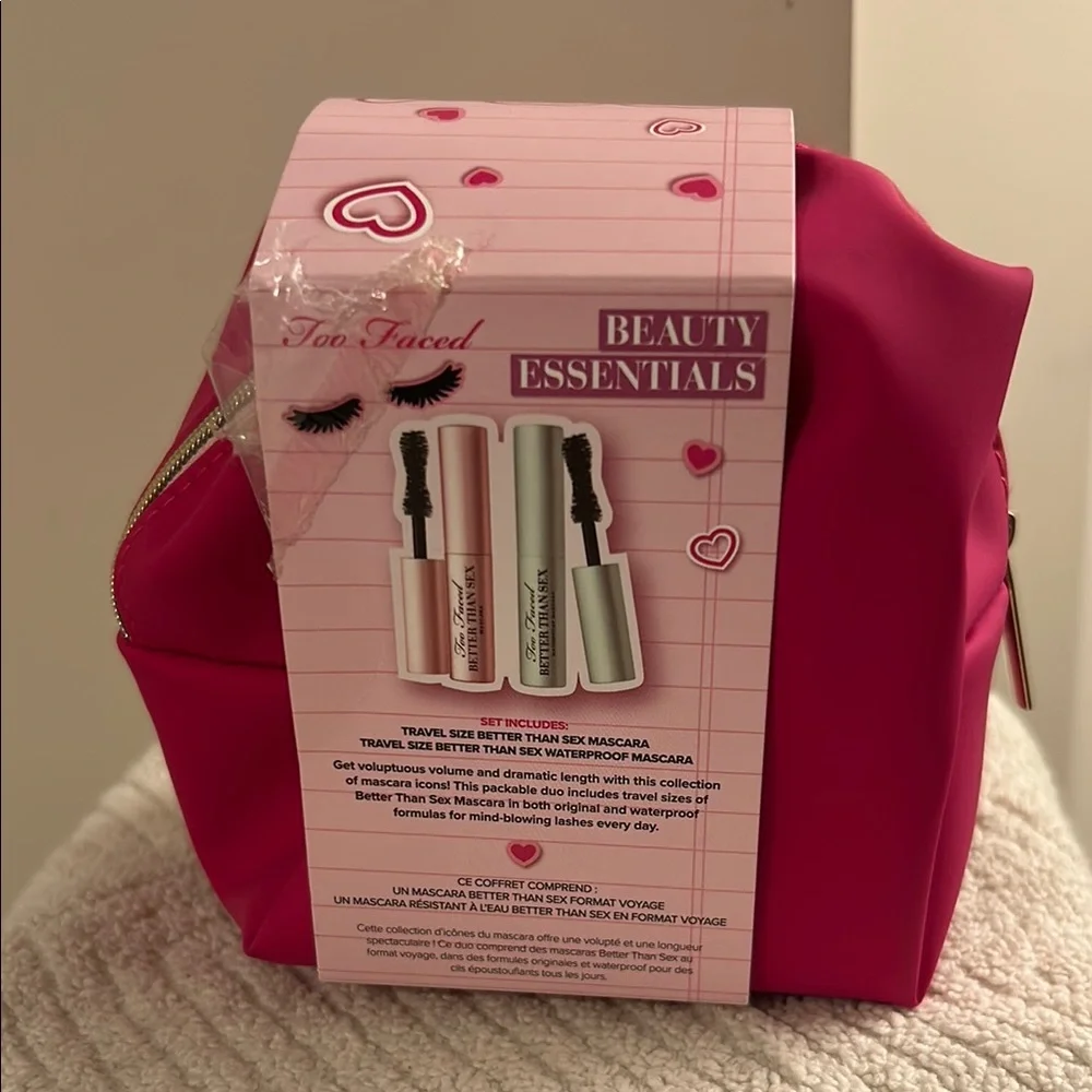Too Faced Beauty Essentials Better Than Sex Travel Size Mascara Set Pink Bag